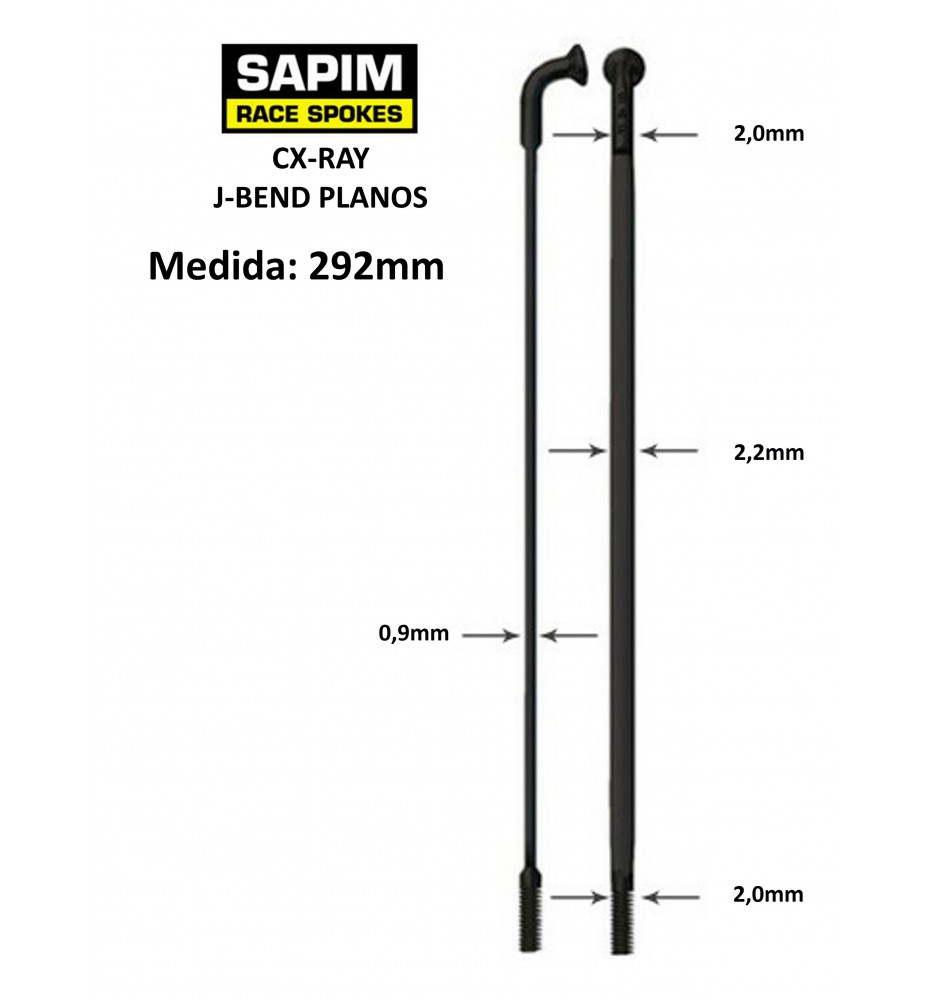 Rayos SAPIM CX-RAY J-BEND 292mm Negro Rayos SAPIM CX-RAY J-BEND 292mm Negro