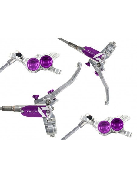 Juego de frenos Hope Tech 4 V4 4 Pistones Plata/Morado