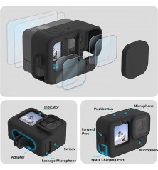 Set Funda para Gopro 12 + Tapas Lente + 3 Láminas Vidrio