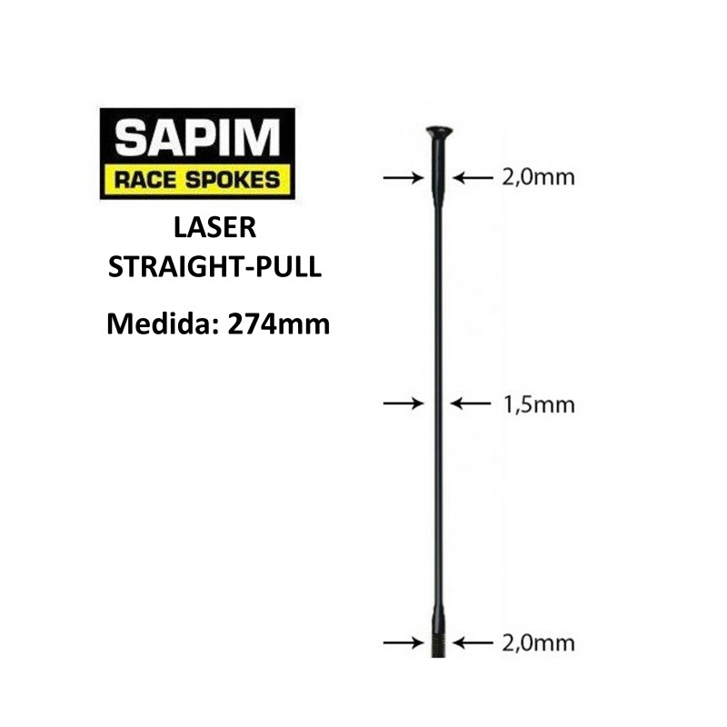 Rayos SAPIM Laser Negro straight-pull 274mm Rayos SAPIM Laser Negro straight-pull 274mm