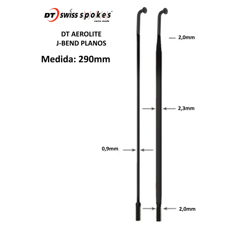 Rayos DT SWISS AEROLITE 290mm J-Bend Planos Rayos DT SWISS AEROLITE 290mm J-Bend Planos