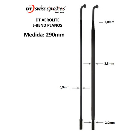 Rayos DT SWISS AEROLITE 290mm J-Bend Planos
