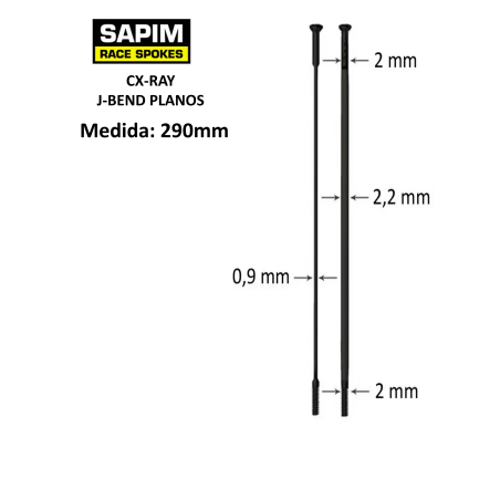 Rayos SAPIM CX-RAY Straightpull 290mm Negro