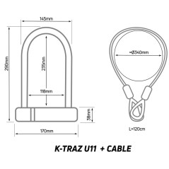 Candado U ZEFAL K-TRAZ U11 + CABLE 115X230M