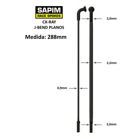 Rayos SAPIM CX-RAY J-BEND 288mm Negro