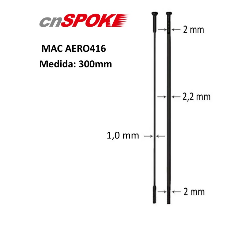 Rayo cnSPOKE Mac Aero416 Straight Pull 300mm Negro Rayo cnSPOKE Mac Aero416 Straight Pull 300mm Negro