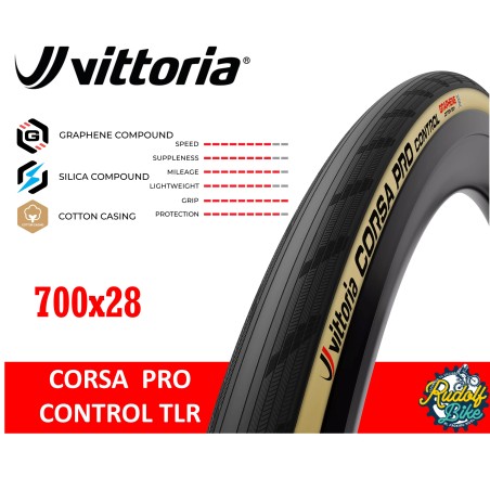 Neumático VITTORIA CORSA PRO CONTROL TLR PLEGABLE 700x28 BLACK/CREAM