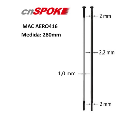 Rayo cnSPOKE Mac Aero416 Straight Pull 280mm Negro