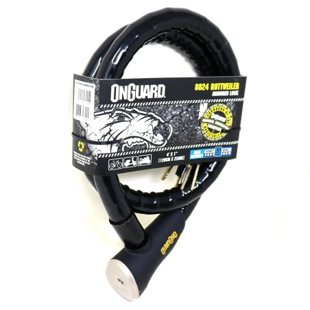 Candado OnGuard Llave Espiral Rottweiler 120cm X 25mm Negro