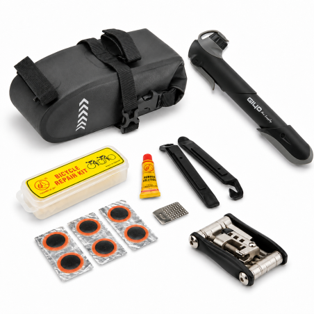 Kit de emergencia (Bolso, Parches, pegamento, desmontadores, bombin y multiherramientas)